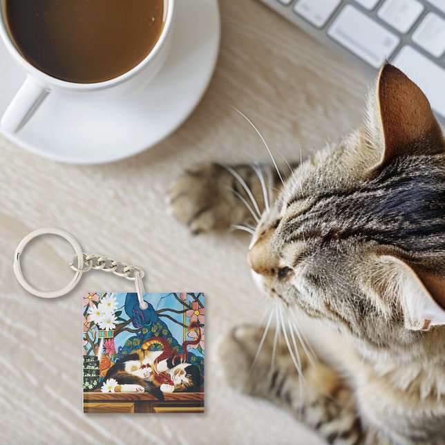 Calico Cat Dragon Red QR code Key Ring (Creator Uploaded)