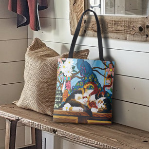 Calico Cat Dragon Red Tote Bag