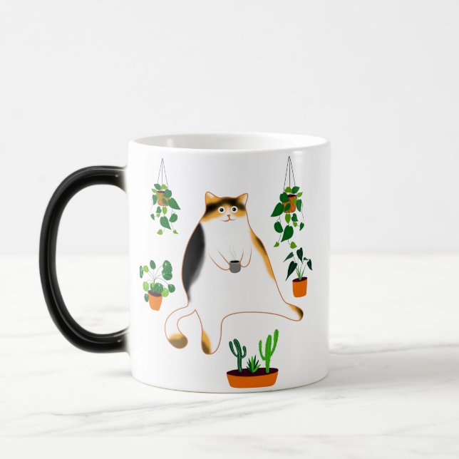 Calico Cat Drinking Cofee Mug, Calico Cat Gift  Magic Mug (Left)