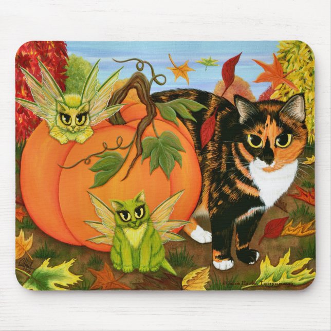 Calico Cat Fairy Cats Leaves Fall Autumn Art Mouse Mouse Mat (Front)