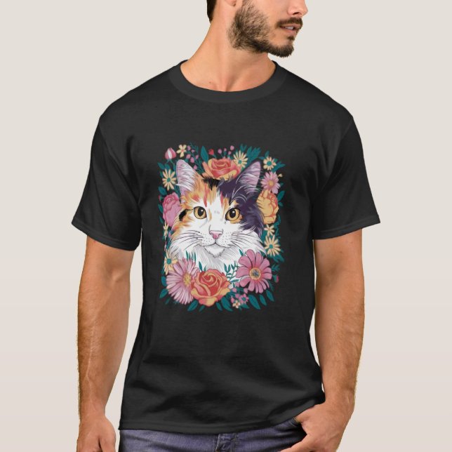 calico cat flower T-Shirt (Front)