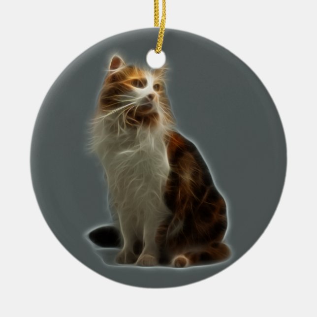Calico Cat Fractal Ceramic Tree Decoration (Front)