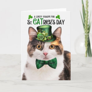 Calico Cat Funny St CATrick's Day Lucky Charm Holiday Card