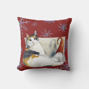 Calico Cat Gnome Christmas Snowflakes Cushion