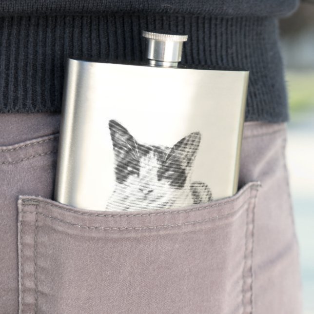 Calico cat halftone effect hip flask (In Situ)