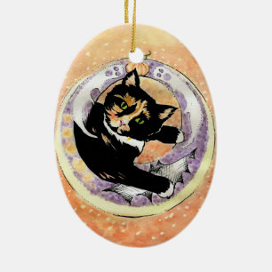 Calico Cat Halloween Ceramic Tree Decoration