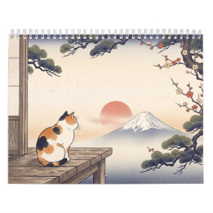 Calico Cat Hanafuda Ukiyo-e Style Woodblock Art Calendar