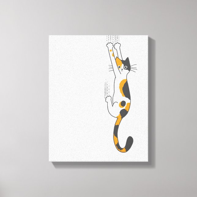 Calico Cat Hanging On | Funny Cat Lover's Canvas Print (Front)