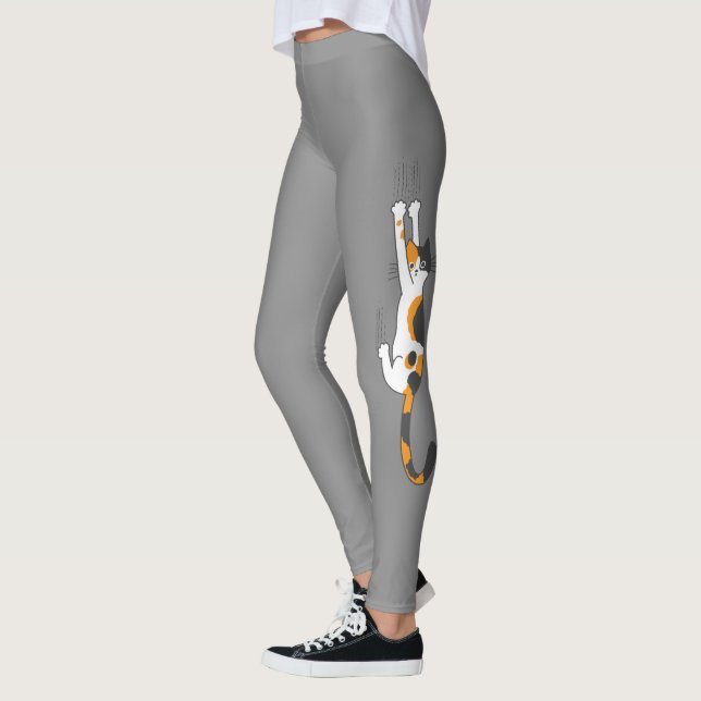 Calico Cat Hanging On | Funny Cat Lover's Leggings (Left)