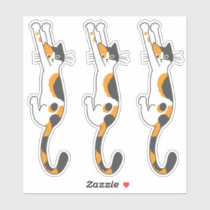 Calico Cat Hanging On   Funny Cat Stickers
