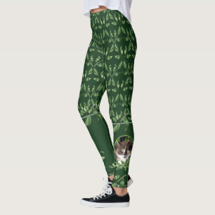 Calico Cat In Jade Plant Leggings