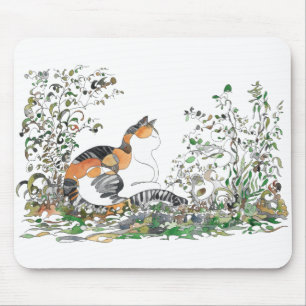 Calico Cat In The Garden Mouse Mat