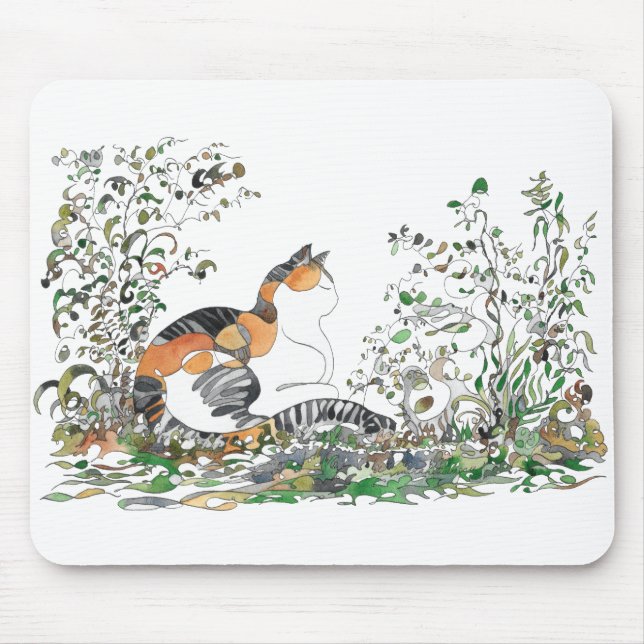 Calico Cat In The Garden Mouse Mat (Front)