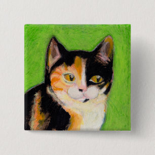 Calico cat kitten art fun cute original drawing 15 cm square badge