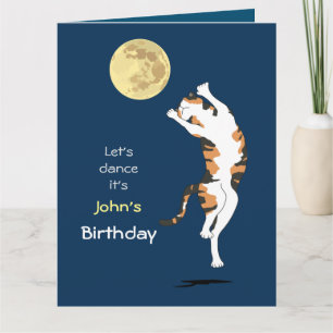 Calico Cat Moon Dancing Birthday card