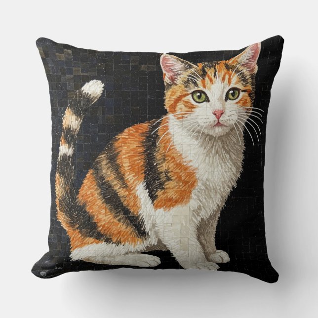 Calico Cat Mosaic Portrait Cushion (Front)