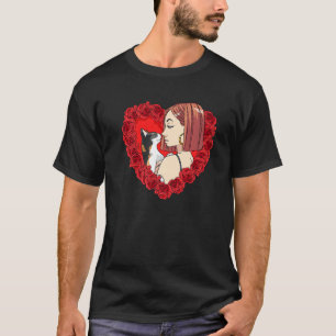 Calico Cat Mum Valentine Day Cat Lady Heart Roses T-Shirt