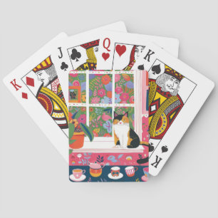 Calico Cat on Window Sill Pop Art Playing Cards