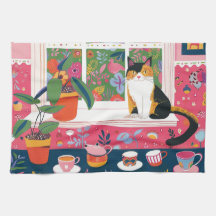 Calico Cat on Window Sill Pop Art