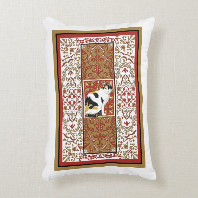 Calico Cat Ornate Custom Decorative Cushion (Front(Vertical))