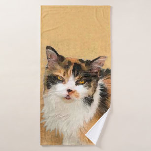 Calico Cat Painting - Cute Original Cat Art Bath Towel Set