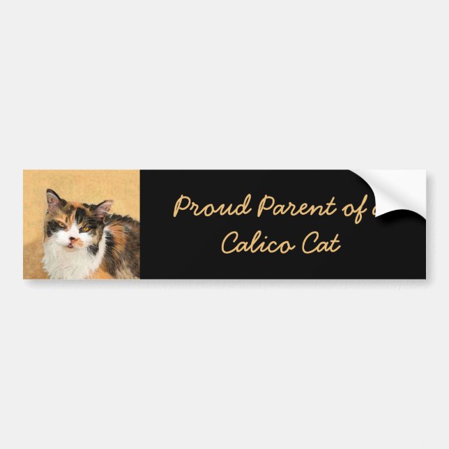 Calico Cat Painting - Cute Original Cat Art Bumper Sticker (Front)