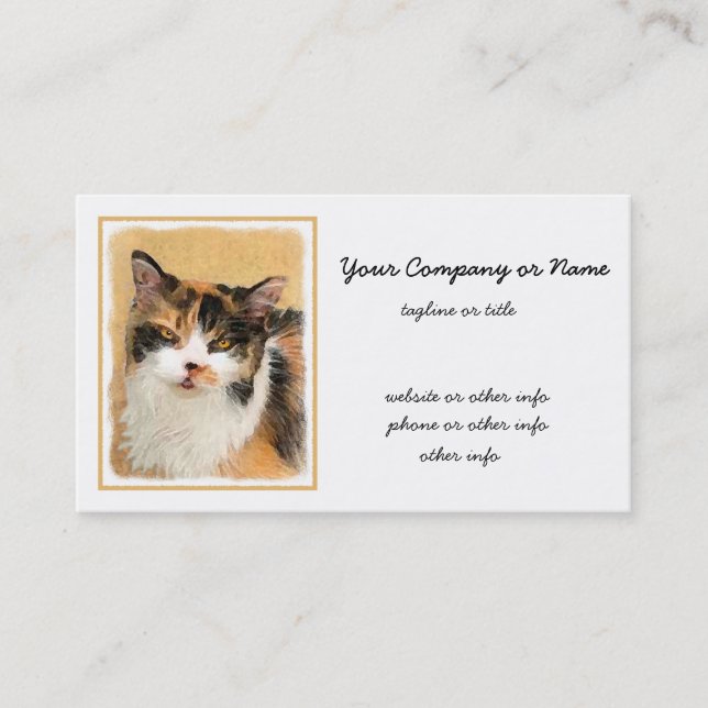 Calico Cat Painting - Cute Original Cat Art Business Card (Front)