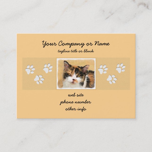Calico Cat Painting - Cute Original Cat Art Business Card (Front)