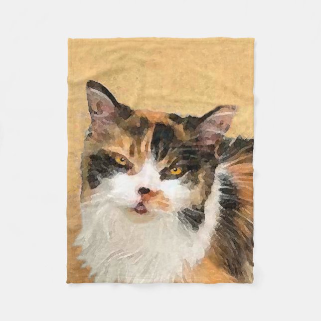 Calico Cat Painting - Cute Original Cat Art Fleece Blanket (Front)