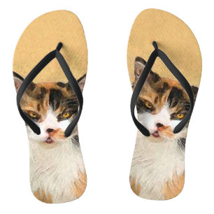 Calico Cat Painting - Cute Original Cat Art Flip Flops