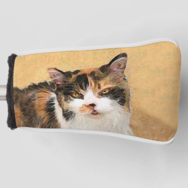 Calico Cat Painting - Cute Original Cat Art Golf Head Cover (Front)