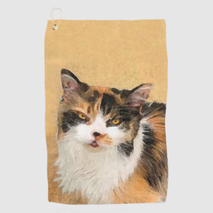 Calico Cat Painting - Cute Original Cat Art Golf Towel