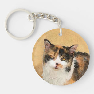 Calico Cat Painting - Cute Original Cat Art Key Ring