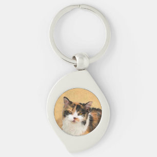 Calico Cat Painting - Cute Original Cat Art Key Ring