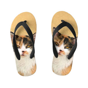 Calico Cat Painting - Cute Original Cat Art Kid's Flip Flops