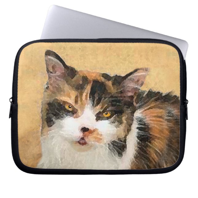 Calico Cat Painting - Cute Original Cat Art Laptop Sleeve (Front)