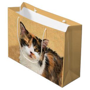 Calico Cat Painting - Cute Original Cat Art Large Gift Bag