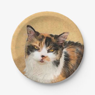 Calico Cat Painting - Cute Original Cat Art Paper Plate