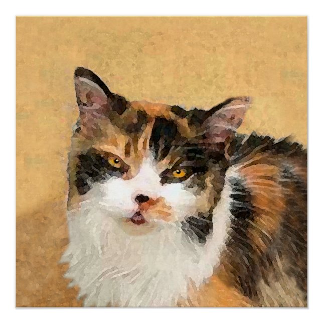 Calico Cat Painting - Cute Original Cat Art Poster (Front)