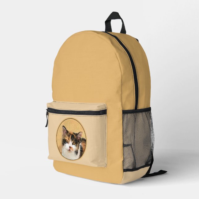 Calico Cat Painting - Cute Original Cat Art Printed Backpack (Back Corner Right)