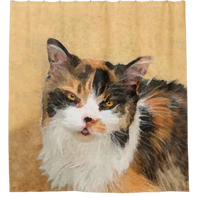 Calico Cat Painting - Cute Original Cat Art Shower Curtain (Front)
