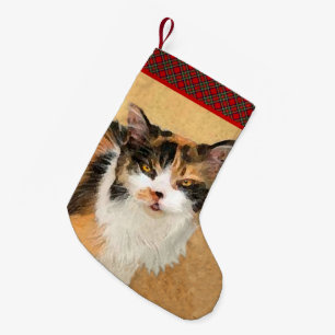 Calico Cat Painting - Cute Original Cat Art Small Christmas Stocking