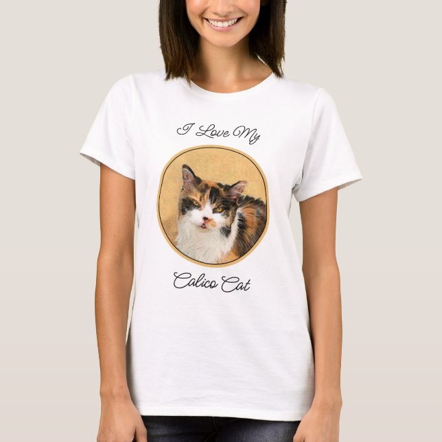Calico Cat Painting - Cute Original Cat Art T-Shirt (Front)