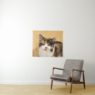 Calico Cat Painting - Cute Original Cat Art Tapestry