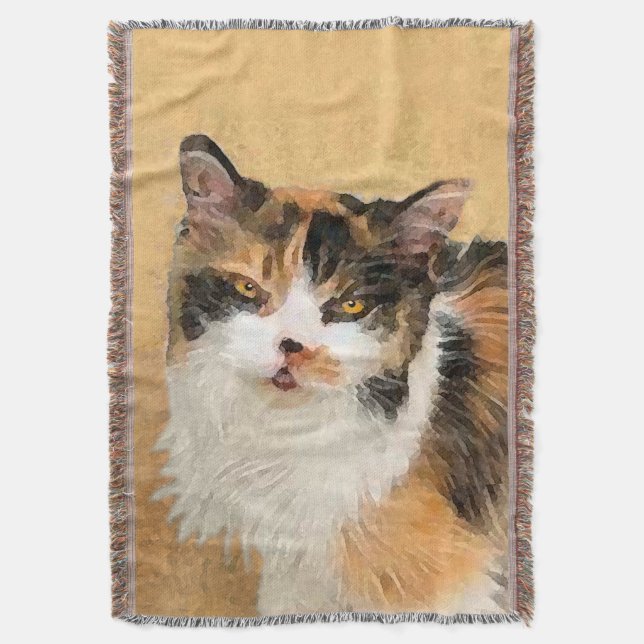 Calico Cat Painting - Cute Original Cat Art Throw Blanket (Front Vertical)