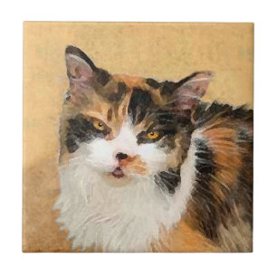 Calico Cat Painting - Cute Original Cat Art Tile