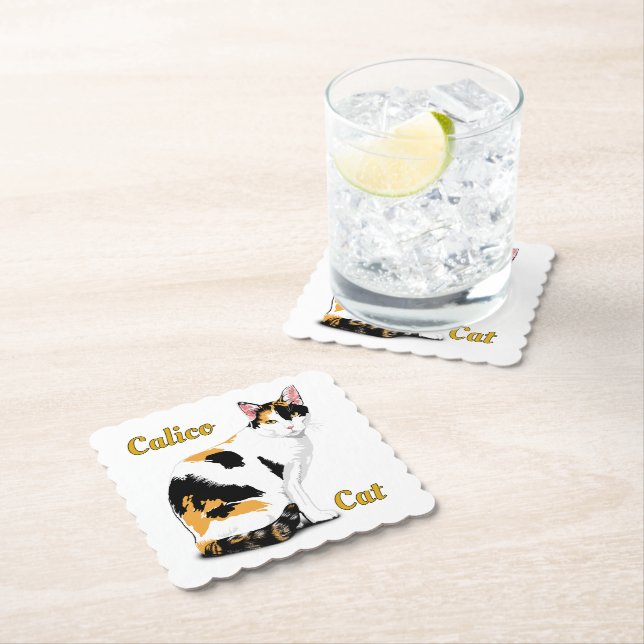 Calico Cat Personalised Paper Coaster (Insitu)