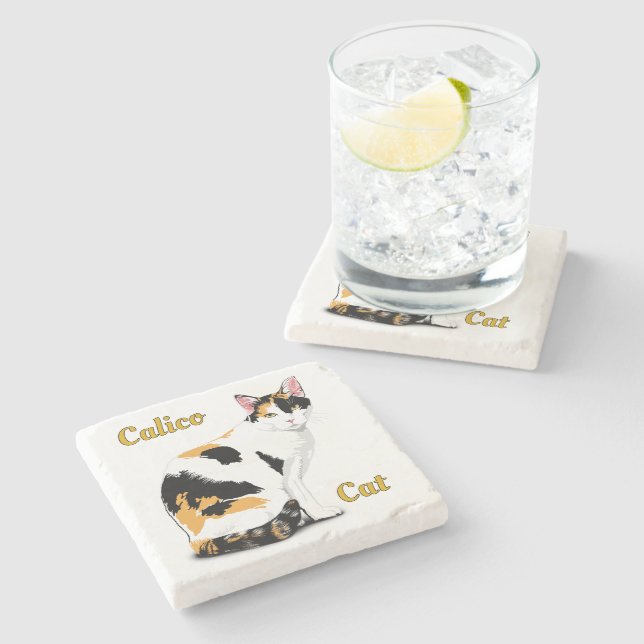 Calico Cat Personalised Stone Coaster (Side)