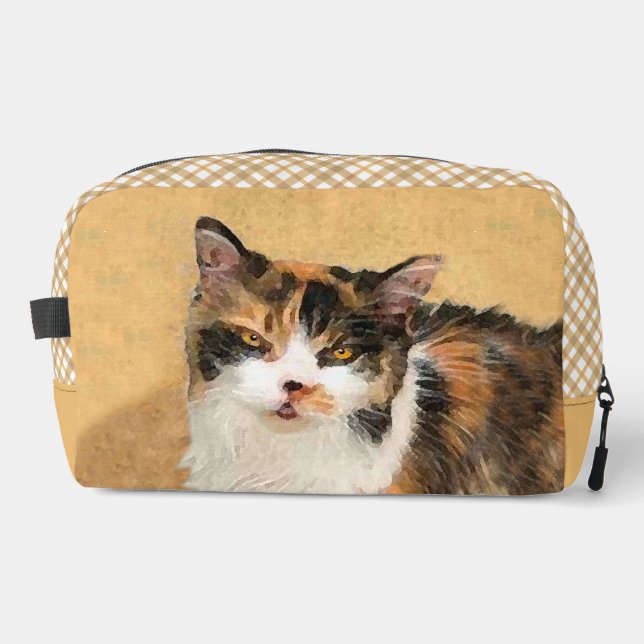 Calico Cat Portrait Painting Cute Original Art Dopp Kit (Front)