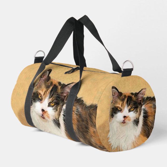 Calico Cat Portrait Painting Cute Original Art Duffle Bag (Left Corner)